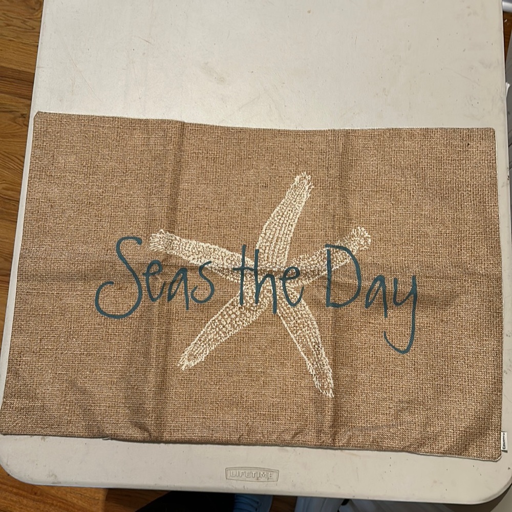 NWOT Seas the Day Vintage Starfish on Canvas Look Lumbar Pillow